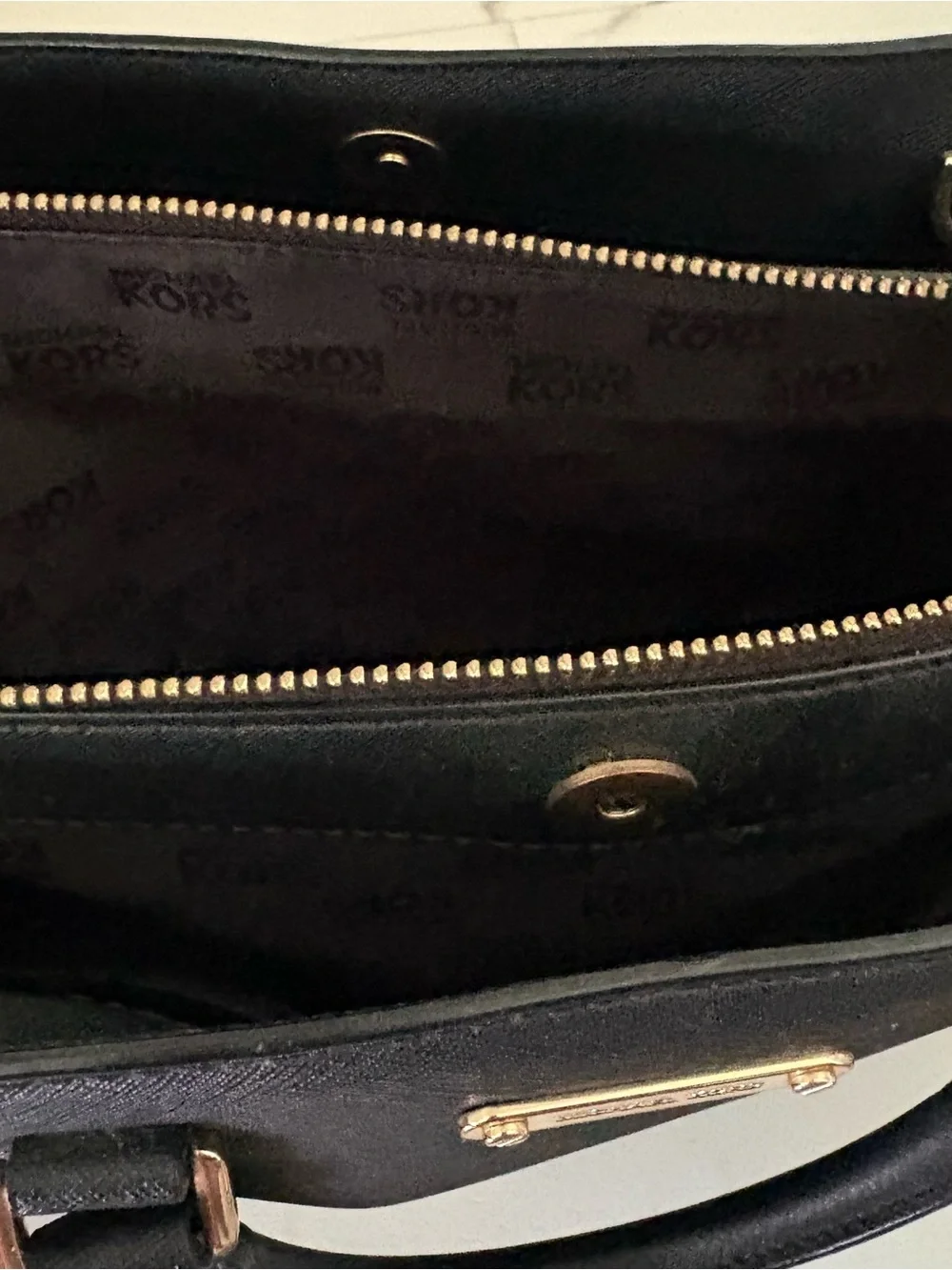 Michael Kors Black Saffiano Double-Handle Satchel with Gold Hardware